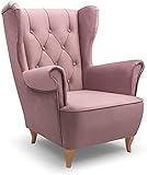 MOEBLO Sessel Stoffe Ohrensessel Samt Armlehnensessel Fernsehsessel Polstersessel Federkern - VIVALDO (Rosa)