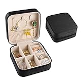 Yoosso Schmuckkästchen Damen Klein, Schwarz Schmuckaufbewahrung Reise PU Leder Reiseschmuckästchen Schmuck Reiseetui Valentinstag für Frauen für Ringe Ohrringe Halskette Geschenk (10 x 10 x 5cm)