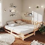 Hogotin Tagesbett Ausziehbar 90x200 cm Ausziehbett Holz Holzbett Schlafsofa Bettsofa Gästebett Bettgestell Ausziehbares Bett Jugendbett mit Schublade Kiefer-Massivholz, Schlafhöhe vom Boden: 34