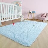 Kelarea Superweicher Shaggy-Teppich, flauschig, Schlafzimmerteppiche, 90x150 cm, Babyblau, moderner flauschiger Plüsch-Teppich für Wohnzimmer, Wohnheim, dekorative Kinder, Kinder, Bodenteppiche