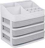 ELUCHANG Kosmetik Make Up Organizer: 12 Fächer 3 Schubladen Schminktisch Organizer Grosse Kapazität Schmink Kosmetik Aufbewahrung Staubdicht Makeup Cosmetic Organizers für Schlafzimmer Badezimmer
