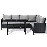 SVITA Madison Poly Rattan Ecksofa Rattan-Lounge Esstisch Gartenmöbel-Set Sofa Garnitur Couch-Eck (Dining Set, Schwarz)