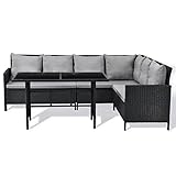 SVITA Madison Poly Rattan Ecksofa Rattan-Lounge Esstisch Gartenmöbel-Set Sofa Garnitur Couch-Eck (Dining Set, Schwarz)