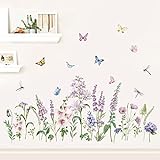 wondever Wandtattoo Lavendel Lila Blumen Wandaufkleber Garten Blume Schmetterling Wandsticker Wanddeko für Schlafzimmer Wohnzimmer Sofa Hintergrund