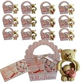 NARAMAKI® Bonboniere für Taufe für Mädchen, personalisierbar, 12 Bären, 4 cm + 12 Boxen mit Schleifenband + 12 personalisierbare Konfektkarten (Taufe)