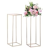 Nuptio Gold Vase für Hochzeit Tafelaufsätze - 2 Stück 80cm Hohe Metallblumenvasen Blumen Stehen für Partytische Dekorationen Hochzeiten Tafelaufsätze Tabelle Geometrische Spalte Display Stehen