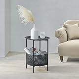 [en.casa] Beistelltisch 'Kruibeke' 46x35cm mit Korb Wohnzimmertisch Metall Kaffeetisch Schwarz