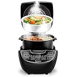 TurboTronic Elektrischer Multikocher 5L schwarz, Dampfgarer, Reiskocher, Slow Cooker, Küchenmaschine, 860W, Timer