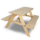Julido Holztisch mit Bank, 89x78x50 cm, Kinder Garten Outdoor Picknick Tisch mit Sitzbank, Gartentisch aus Holz unbehandelt, wetterfest