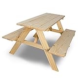 Julido Holztisch mit Bank, 89x78x50 cm, Kinder Garten Outdoor Picknick Tisch mit Sitzbank, Gartentisch aus Holz unbehandelt, wetterfest