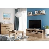 Wohnzimmer Set 4-teilig Mediamöbel TV Lowboard Wandboard Sideboard Couchtisch 75x75 cm in Eiche Nb. Wenge Nb. grifflos