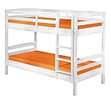 Inter Link – Etagenbett – Hochbett – Jugendbett - Rausfallschutz – Stockbett – Kinderbett – Mit 2 Lattenroste – Kiefer massivholz – Rick - Weiß lackiert – 90x190 cm
