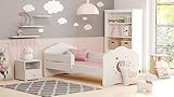 KOBI Fala Kinderbett mit Rausfallschutz | 160 x 80 cm | Kinderbetten mit Matratze Komplett Set | Einzelbett Kinder Bett | Mädchen Junge | Modern Weiss Kids Bed Children | Kinderzimmer Schlafzimmer