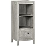 kleankin Badezimmerschrank Freistehender Bademöbel mit Schublade und 2 Regalen Badschrank Mehrzweckschrank Küchenschrank Kippschutz Spanplatte Grau 40 x 30 x 89 cm