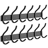 YUNISS Kleiderhaken Hakenleiste, Garderobenhaken Edelstahl mit 6 Hakens, Wandhaken Garderobenleiste for Schlafzimmer, Badezimmer (Schwarz, 6 Haken, 2 Pack)