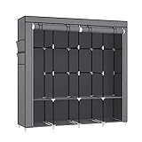 SONGMICS Stoffschrank, Kleiderschrank, 45 x 170 x 167 cm, 4 Hängefächer, mit Ablagen, 4 Seitentaschen, viel Platz, für Schlafzimmer, Wohnzimmer, grau RYG094G02