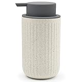 Seifenspender Beige, 400ml Nachfüllbarer Seifenspender Spülmittelspender aus Keramik für Flüssigseife, Handseife und Waschmittel, Soap Dispenser für Küche Bad und Büro (Beige Streifen)