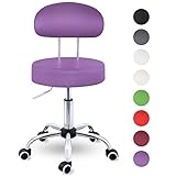 TRESKO® Rollhocker mit Lehne Lila | Arbeitshocker höhenverstellbar 47-60 cm | Drehhocker mit Rollen | Bürostuhl Hocker Drehstuhl Kosmetikhocker