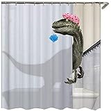 Jevina Dinosaurier Duschvorhang schimmelresistent wasserdicht wasserfester Duschvorhang mit 12 Duschvorhangringen 180x180cm