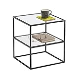 Sofatisch aus Glas, quadratischer Couchtisch aus Metall, Café, Büro, Hotel, Schlafzimmer, Apartment, Nachttisch, Ecktisch, Höhe: 45/58 cm (Größe: 40 x 40 x 45 cm, Farbe: B)