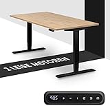 boho office® Homedesk - 160 x 80 cm - elektrisch stufenlos höhenverstellbarer Schreibtisch in Schwarz (RAL9005) mit Memoryfunktion, inkl. Tischplatte in Wildeiche