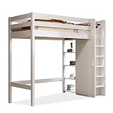 ZYLOYAL10 Kinderbett Hochbett mit Kleiderschrank und 6 Regalen Einzelbett Liegefläche 90x200 cm -208x110x186(BxTxH) Weiß