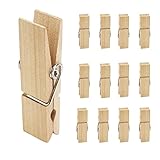 EasyBravo 12Pcs Große hölzerne Wäscheklammern, 7,2 cm lang, 1,8 cm breit, robuste und robuste Wäscheklammern