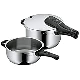 WMF Perfect Schnellkochtopf Set Induktion 2-teilig, Dampfkochtopf 4,5l + 3l, Töpfe Set Cromargan Edelstahl poliert, 2 Kochstufen, Einhand-Kochstufenregler