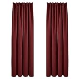 Deconovo Thermogardine Vorhänge Gardinen Verdunkelungsvorhang Kräuselband Hitzeschutz, 245x140 cm(HöhexBreite), Rot, 2er Set