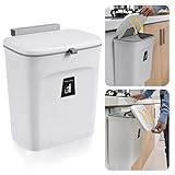 KWANITHINK Mülleimer mit Deckel 9L Küche Abfalleimer Klein Hängend Abfallsammler Wandmontage Plastik Komposteimer Geruchsdicht Abfallbehälter Tür zum Aufhängen für Wohnmobil Küchenschrank (Weiß)