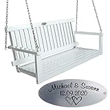 Geschenke 24 Hängebank zur Hochzeit mit Personalisierung (Herzen): Hollywoodschaukel aus Holz mit Kette zum Aufhängen, Hochzeitsgeschenk mit Namen und Datum