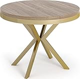 WFL GROUP Runder Ausziehbarer Esstisch - Loft Style Tisch mit Goldenen Metallbeinen - 100 bis 180 cm - Industrieller Quadratischer Tisch für Wohnzimmer - Kompakt - 100 cm - Eiche Sonoma
