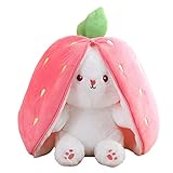 Hase im Karotten-Erdbeer-Beutel Plüschtiere Stofftier | Osterhase Plüschtier | Ausgestopfte Tiere | Osterhasen-Geschenk-Kaninchen-Puppen-Spielzeug | Hasen in Karotten-Erdbeere-Geldbeutel-Reißverschlus