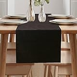 Samt Tischläufer, Tischläufer Modern, Abwaschbar Tischläufer, Tischläufer Leinenoptik für Esszimmer Party Urlaub Draußen Drinnen Dekoration (Schwarz, 40 x 140 cm)