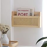 JOVONE Wandmontiert Zeitschriftenständer mit PE Rattan Gitter, Größe 44 x 24 x 10 cm, Zeitungshalter, Wandorganizer für Eingangsbereich, Wohnzimmer, Wartezimmer, Kinderzimmer, Büro