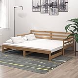 Leepesx Ausziehbares Tagesbett, Bettsofa, Bett, Schlafcouch, Sofabett, Schlafsofa, Daybed, Tagesbetten, Bettcouch, Jugendbett, Polsterliege, 2X(90x200) cm Honigbraun Massivholz Kiefer