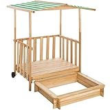 tectake 800792 Sandkasten mit Dach, Spielhaus mit Sandkasten aus Holz, Sandkiste mit Veranda und Geländer, Sandbox mit Abdeckung und Sonnenschutz - Diverse Farben - (Grün | Nr. 403240)