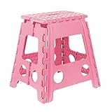 Relaxdays Tritthocker, klappbar, rutschfest, 120 kg belastbar, mit Tragegriff, Klapphocker HxBxT 39 x 38,5 x 32 cm, Pink, Weiß