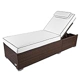 RS Trade Sonnenliege Verona High Braun - Outdoor Liege mit beständigem Poly-Rattan-Geflecht - verstellbare Rückenlehne – extra hoch & breite Liegefläche - inkl. Kopfteil und 12 cm Auflage