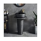 WKZ Standwaschbecken Klein Vintage-Keramik Schwarze Runde，Einfachheit Saulenwaschbecken Naturstein，Waschtisch Handwaschbecken Balkon, WC, Badezimmer 830 * 410mm(Color:Standwaschbecken A)