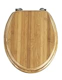 WENKO WC-Sitz Bambus, Toilettensitz aus echtem Bambus, WC-Deckel mit rostfreien Edelstahl-Scharnieren, 34 x 41 cm, Dunkelbraun