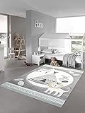 Teppich-Traum Kinderzimmer Teppich Spielteppich Indianer Zelt Löwe Zebra Kaktus grau Creme gelb Größe 140x200 cm