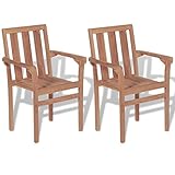 Gartenstuhl-Set mit 2 stapelbaren Gartenstühlen aus massivem Teakholz. Maße: 58 x 50 x 89 cm (L x B x H). Outdoor-Stühle