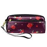 WOSHJIUK Federmäppchen aus Leder Marker Pen Pouch Desk Organizer Boxes,Rose und Vogel mit Blumen,Bleistift-Aufbewahrungspaket