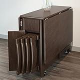 BbaUer Klapptisch, Drop-Leaf-Küchentisch, Set aus klappbarem Esstisch und Stühlen aus Walnussholz, rechteckiger ausziehbarer Esstisch für zu Hause, inklusive 4 Stühlen, kein Zusammenbau erforderl