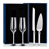 Sziqiqi kristall Sektgläser Hochzeit Champagner Gläser und Kuchen Messer und Server Set Deluxe Strass gefüllte Toastflöten Set für Herrn und Frau für Verlobung, Brautdusche, Hochzeitsempfang, Gold