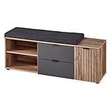 Stella Trading Linea Schuhbank mit Sitzfläche in Flagstaff Oak Optik, Anthrazit - Moderne Sitzbank mit Stauraum für Flur und Garderobe - 134 x 51 x 38 cm (B/H/T)