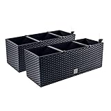 2X Blumenkasten Blumentopf Rattan-Optik - 60 x 25 x 24 cm - Pflanztopf Bewässerungssystem Balkonkasten Pflanzkästen, Anthrazit