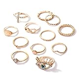 Ushiny Crystal Forever Rings Gold Cross Coin Knuckle Ring Set Vintage geschnitzt Böser Blick Ring Set Einfach Stapelring Schmuck für Frauen und Mädchen (12 Stück)