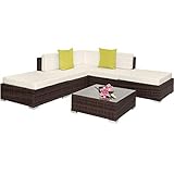 TecTake 800888 Aluminium Polyrattan Lounge, Sitzgruppe mit Glastisch, Sofa Tisch Set, für Garten, Balkon und Terrasse, inkl. Kissen (Mixed Braun | Nr. 403831)